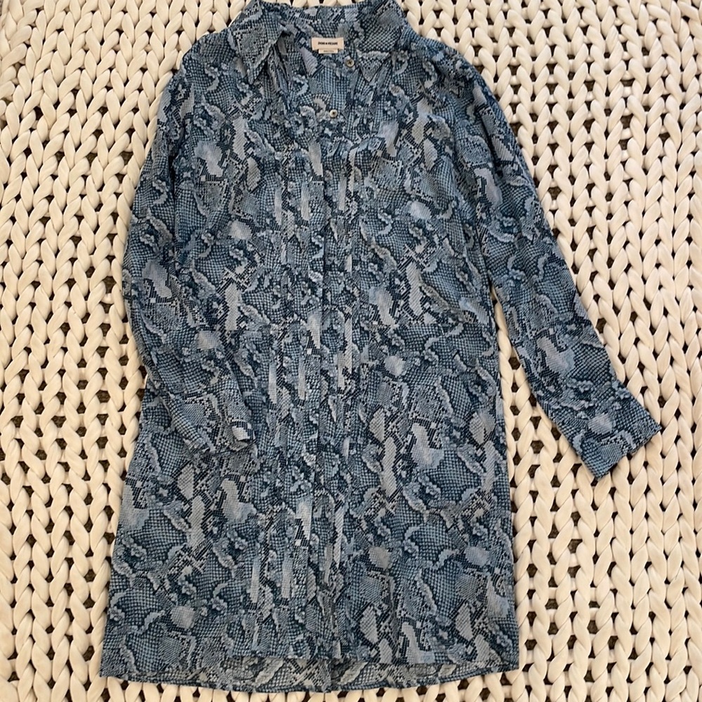 Zadig & Voltaire blue snake skin print silk dress size M